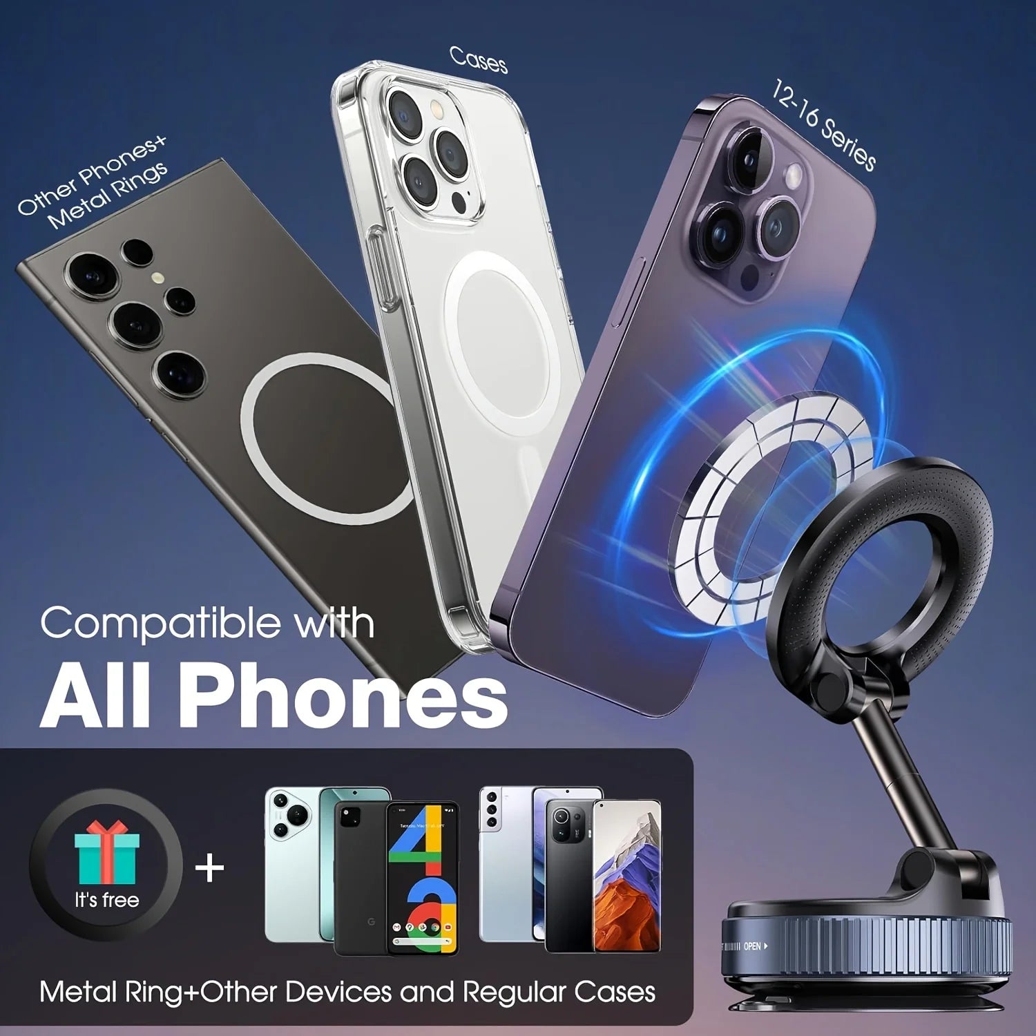 DUTRIEUX|Upgraded Aluminum Alloy Magnetic Car Phone Holder – 360° Rotation & Foldable Design