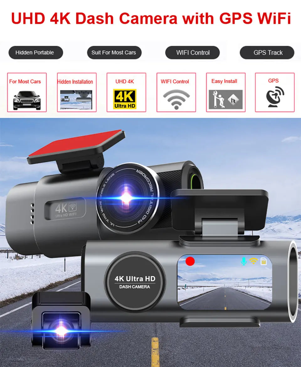 4K UHD Dash Cam with Night Vision, Wi-Fi, and GPS Support