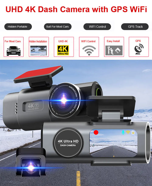 4K UHD Dash Cam with Night Vision, Wi-Fi, and GPS Support