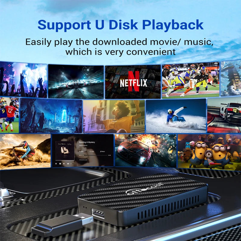 OTTOCAST Play2Video Pro AI Box Pro  Wireless CarPlay & Android Auto Adapter | Built-In YouTube, Netflix, TikTok, and IPTV Streaming Box