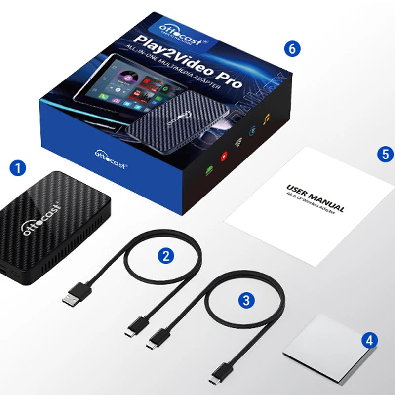 OTTOCAST Play2Video Pro AI Box Pro  Wireless CarPlay & Android Auto Adapter | Built-In YouTube, Netflix, TikTok, and IPTV Streaming Box