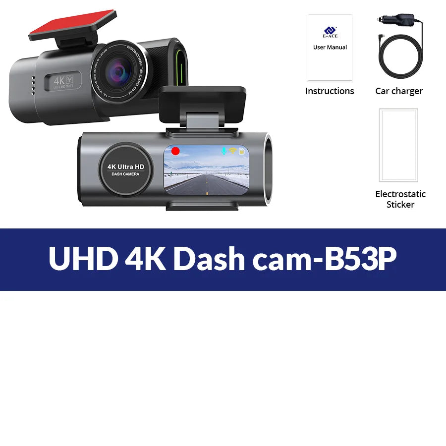 4K UHD Dash Cam with Night Vision, Wi-Fi, and GPS Support