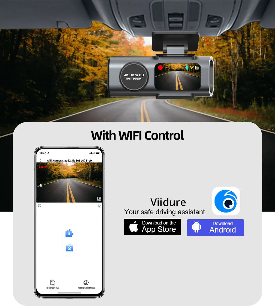 4K UHD Dash Cam with Night Vision, Wi-Fi, and GPS Support