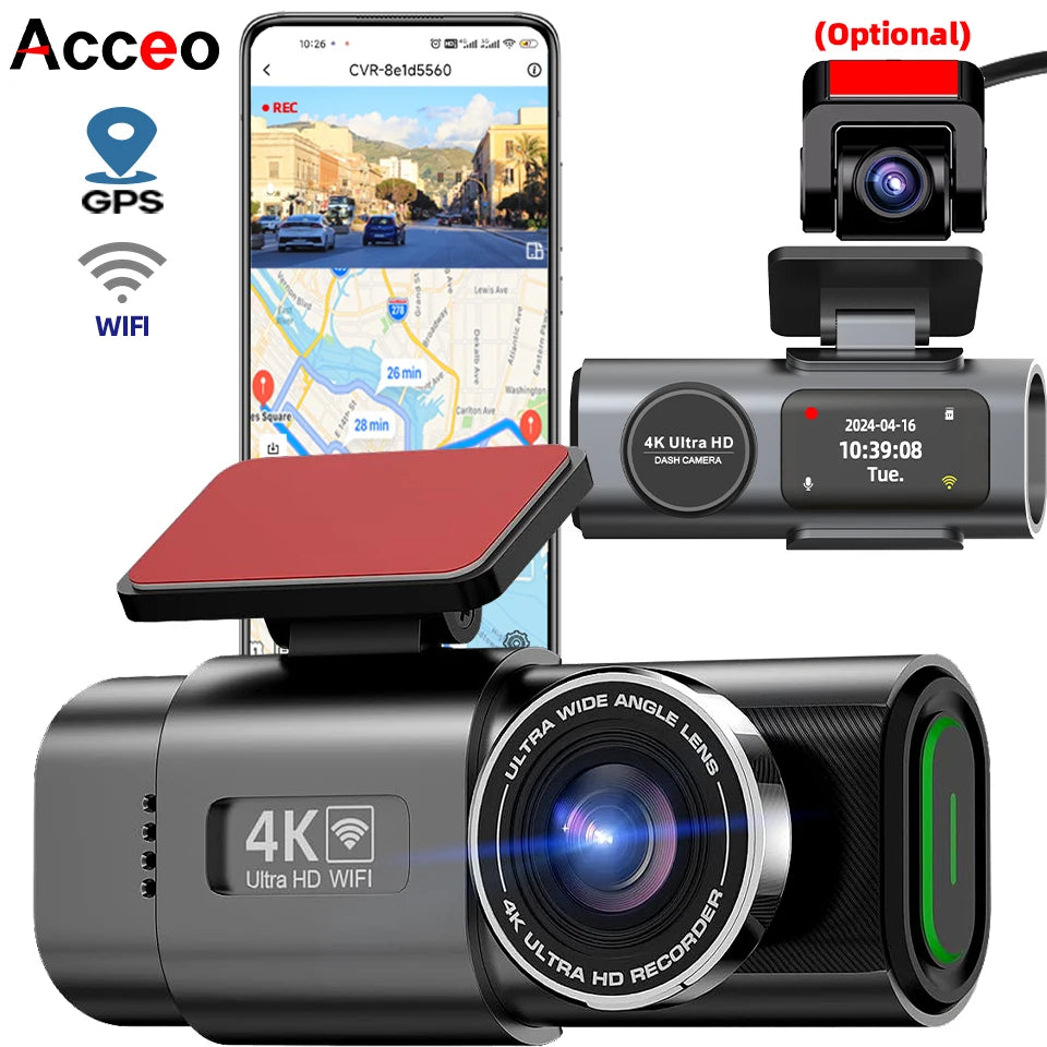 4K UHD Dash Cam with Night Vision, Wi-Fi, and GPS Support