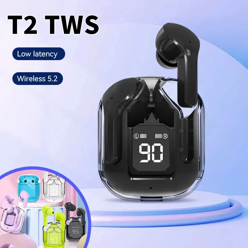 T2 Wireless Bluetooth Earphones – Transparent HIFI Sound with LED Power Display